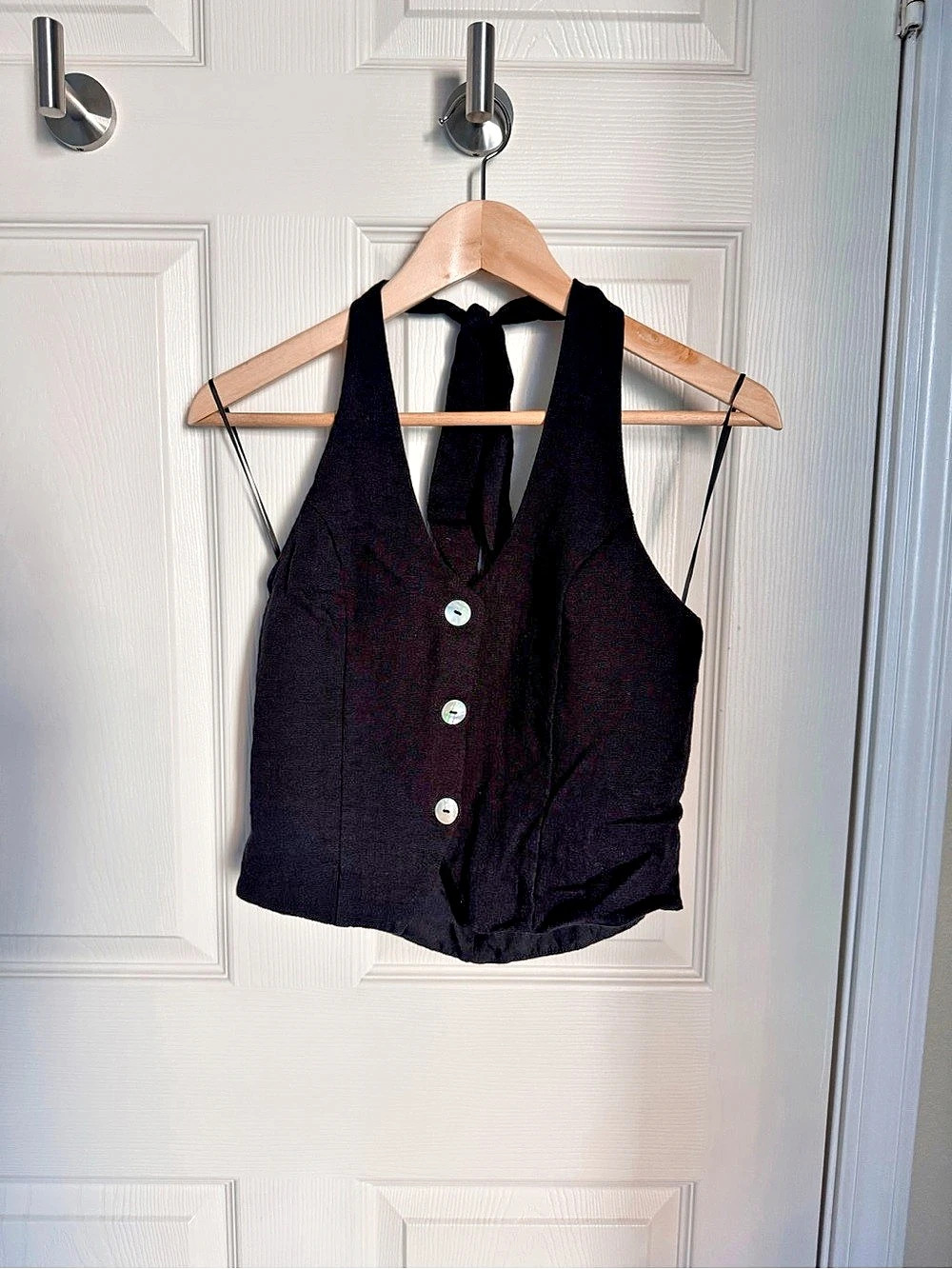 H&M Black Halter Button Front Vest